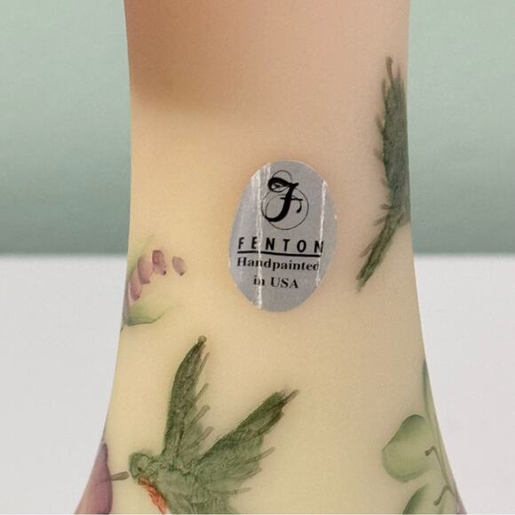 Fenton Burmese Glass 1998 Messenger Exclusive Hummingbird Jack In Pulpit Vase - Picture 10 of 15